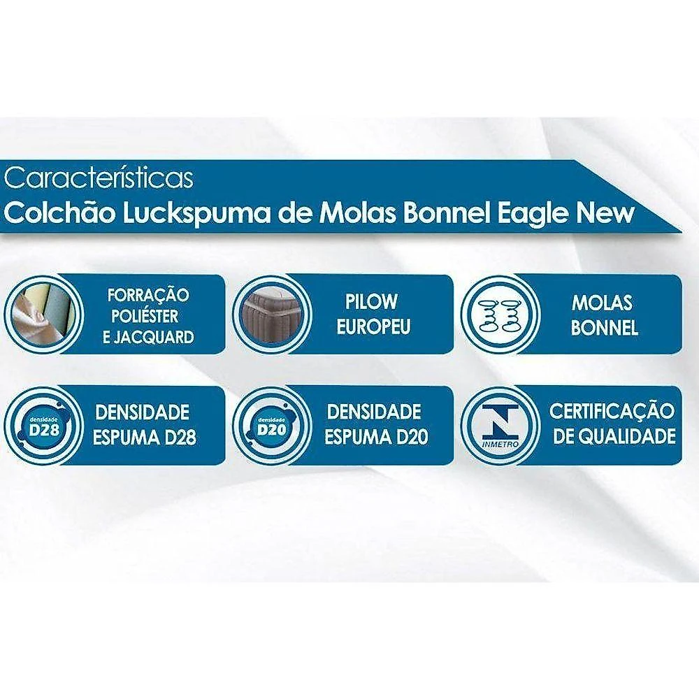 Colchão Viúva Molas Bonnel Eagle New Euro Pillow (128x188x22) Luckspuma