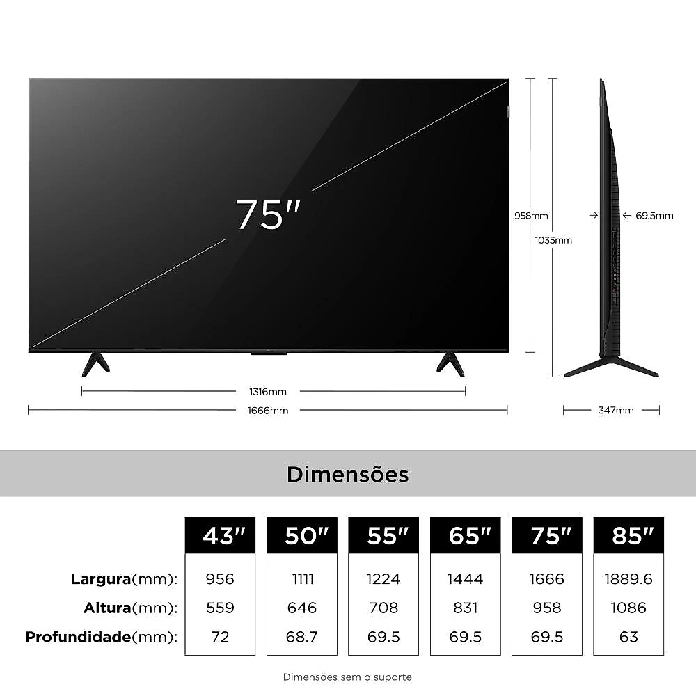 Smart tv 75” 4k qled tcl google tv até 120hz dolby vision atmos