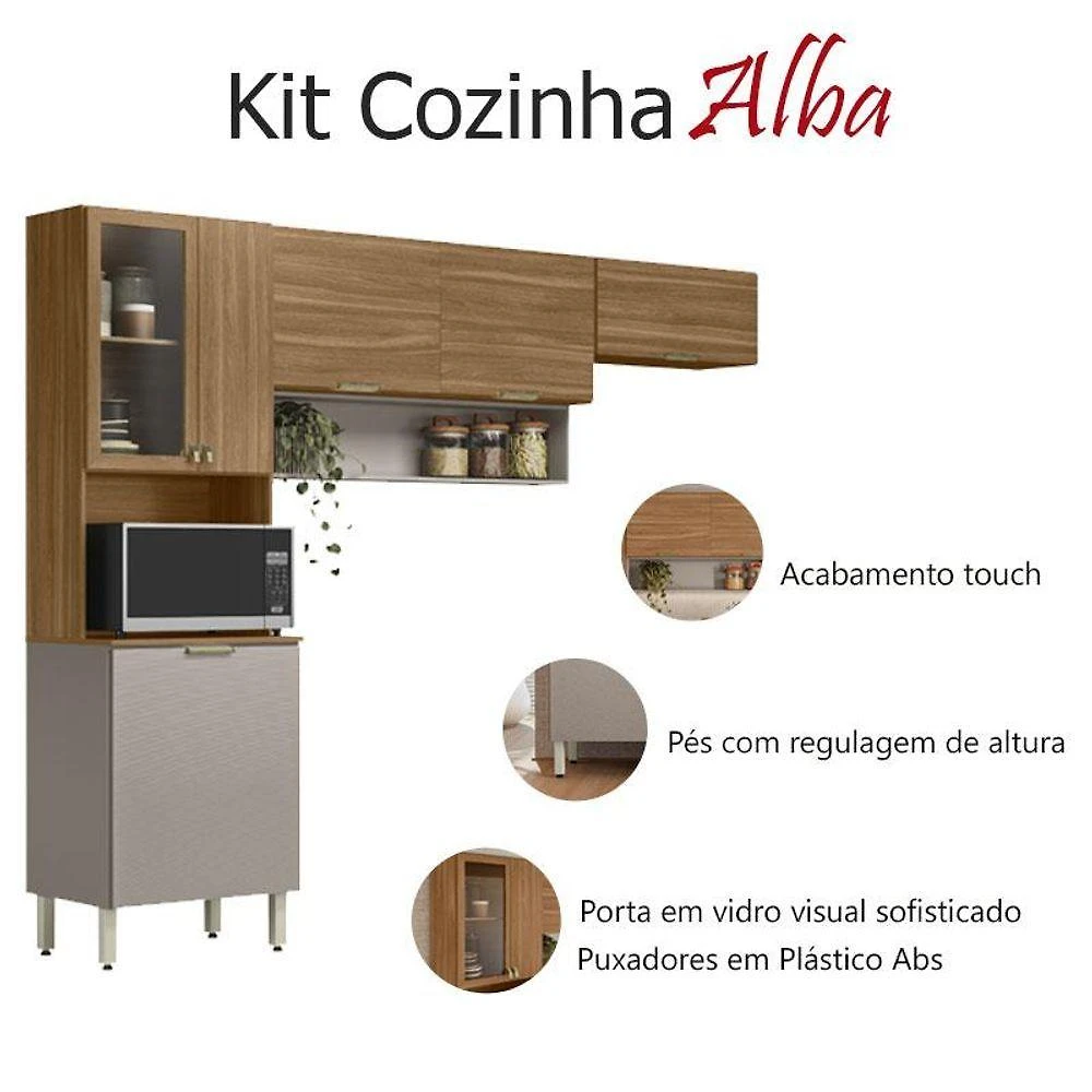 Kit Para Cozinha Compacta Ambiente Alba Com Balcão Amêndola Nude Prime Tx - Demóbile