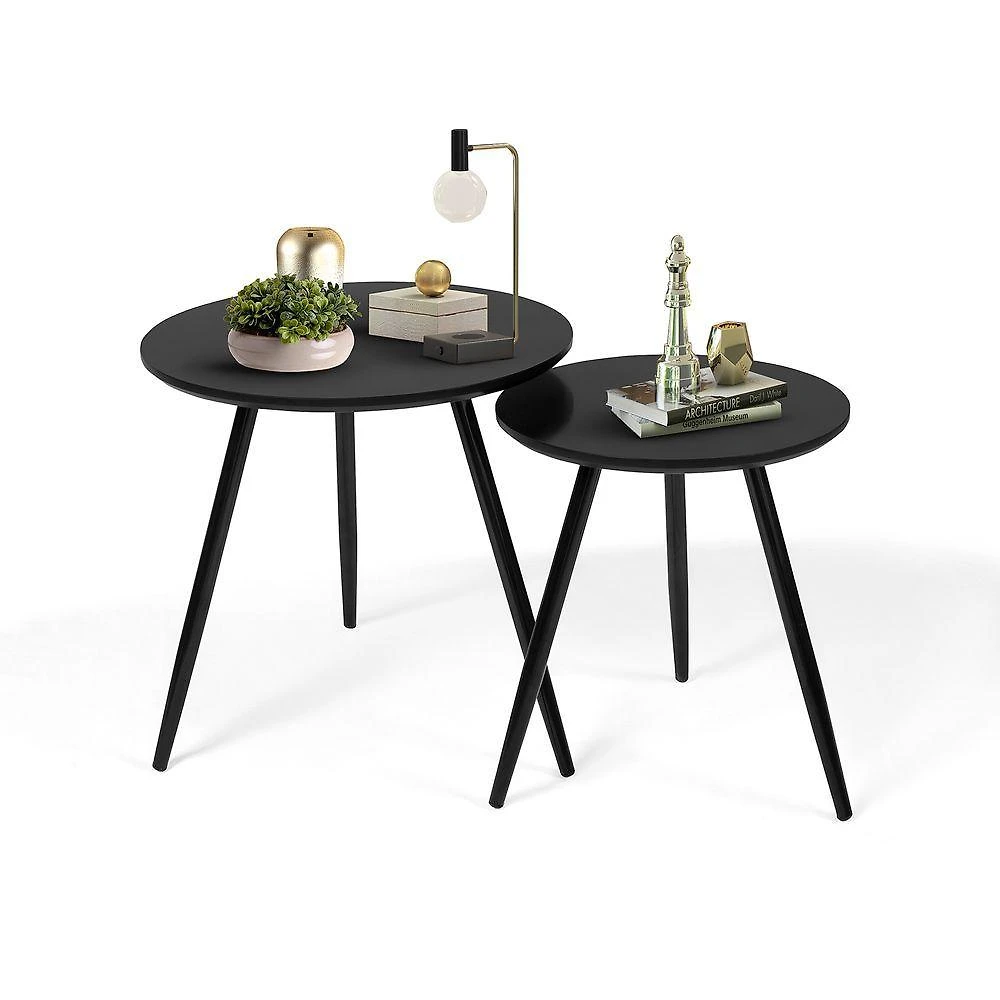 Mesa Lateral Kit 2 Unidades Quadrado MDF Aço 40CM Preto Mobigu