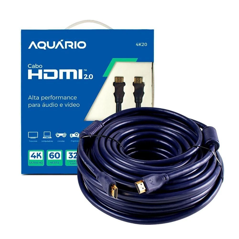 Cabo Hdmi Aquário 4K20 2.0 20m para Áudio e Vídeo em 4K com Arc e Alta Blindagem Contra