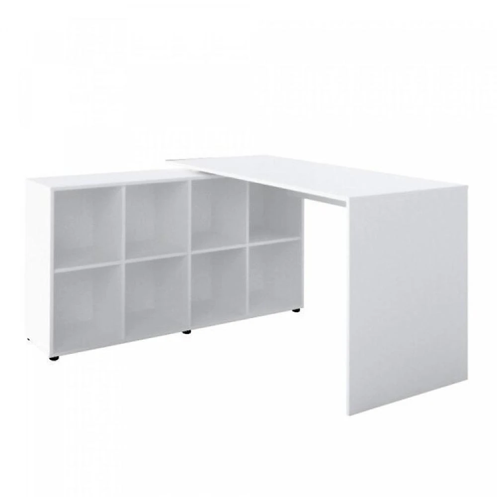 Kit 2 Peças com Escrivaninha em L Cubos e Estante Livreiro Conjunto para Escritório e Home Office com Mesa em L com Nichos e Estante com Nichos Branco