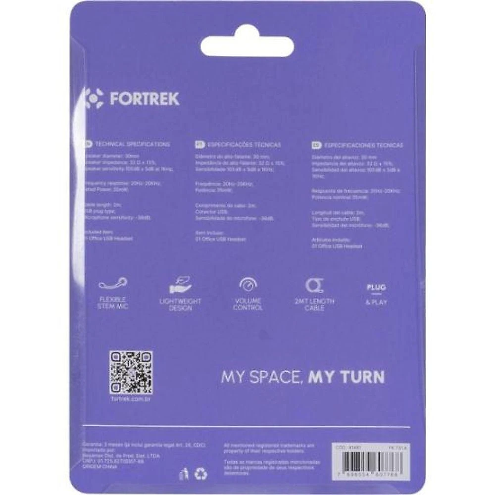 Headset FK 731A com Conexão USB e Haste Flexível Preto Fortrek