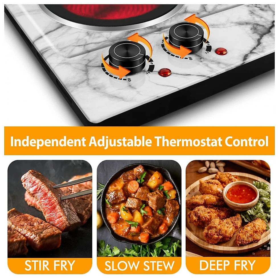 Cooktop Elétrico de Bancada com 2 Queimadores e Controle de Temperatura Ajustável, 110V 1800W, Cusimax, Branco Marmore