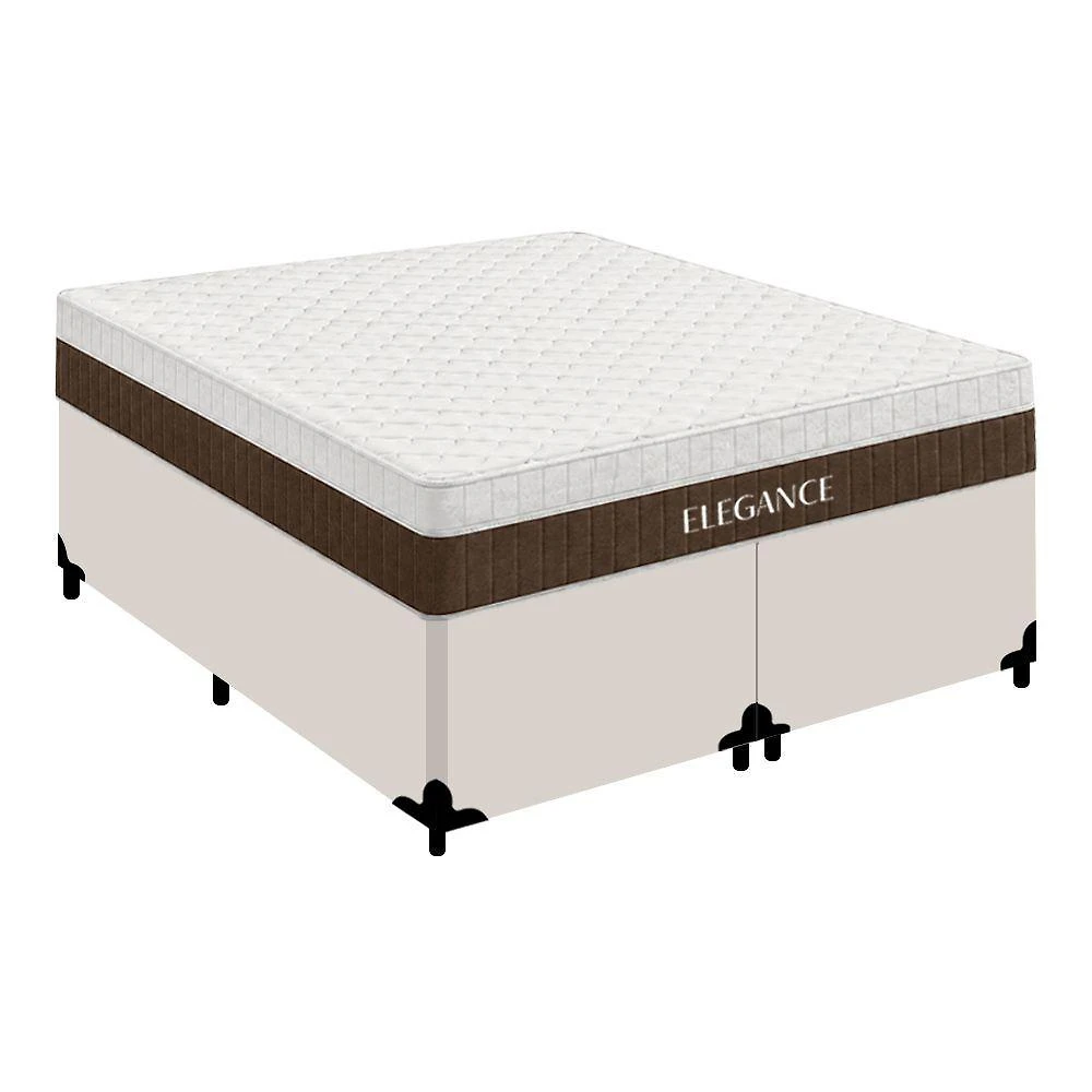 Cama Box com Colchão King Elegance Pillow Top Molas Ensacadas Tecido Branco Royal