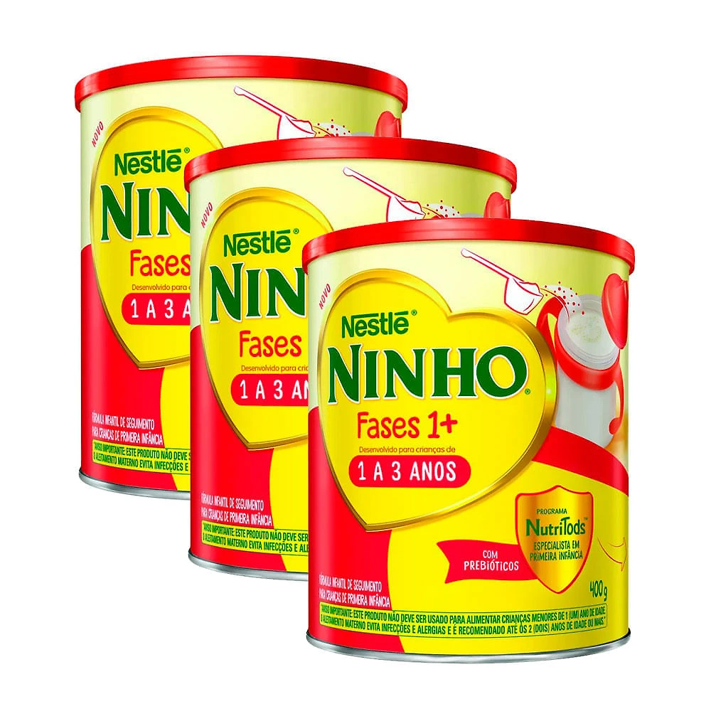 Miniatura Ninho Fases 1+ Fórmula Infantil de Seguimento para Crianças de Primeira Infância de 1 a 3 anos 400g | Kit com três unidades