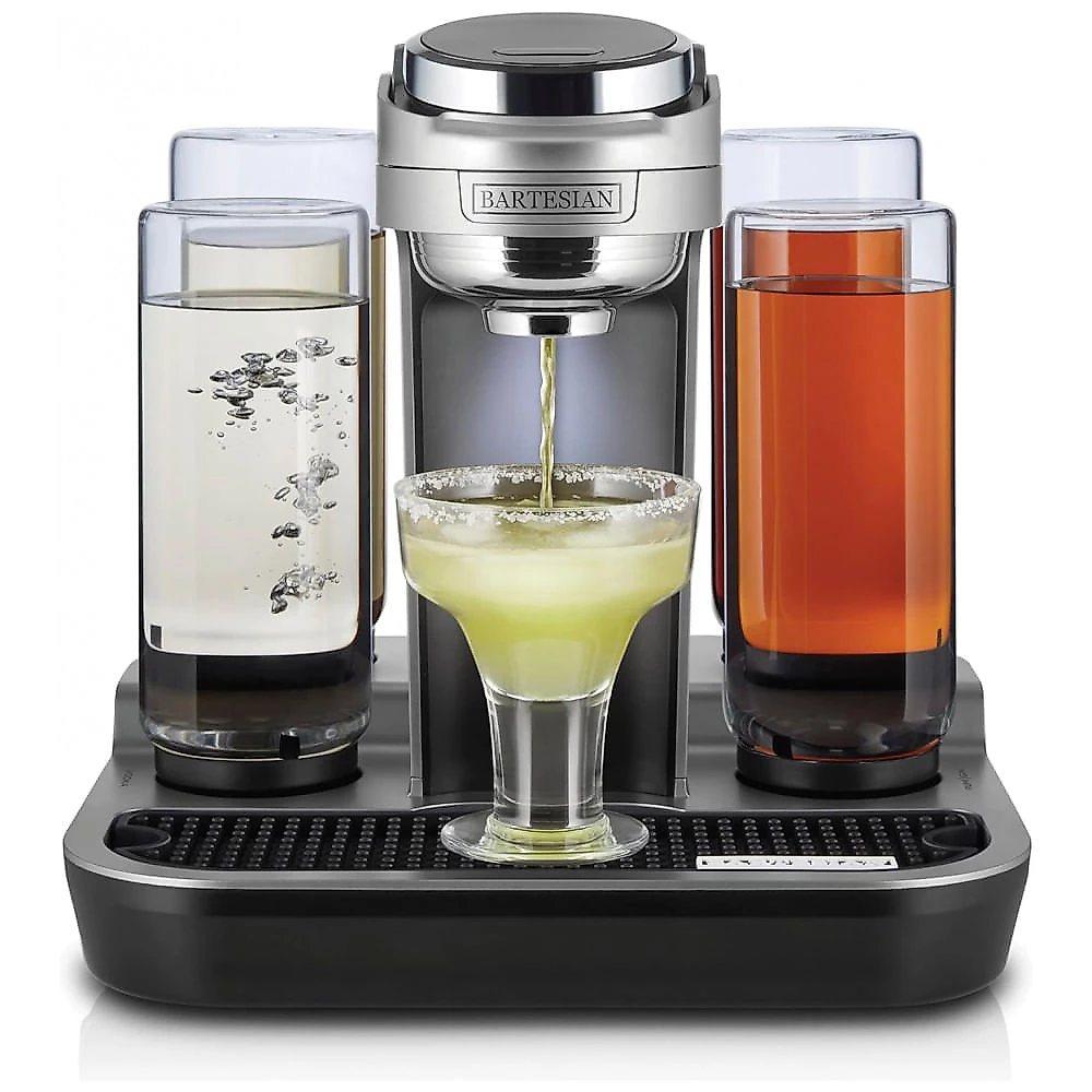 Miniatura Máquina de Coquetel Profissional, 5 Garrafas de Vidro Premium, Bartesian 55306, Cinza