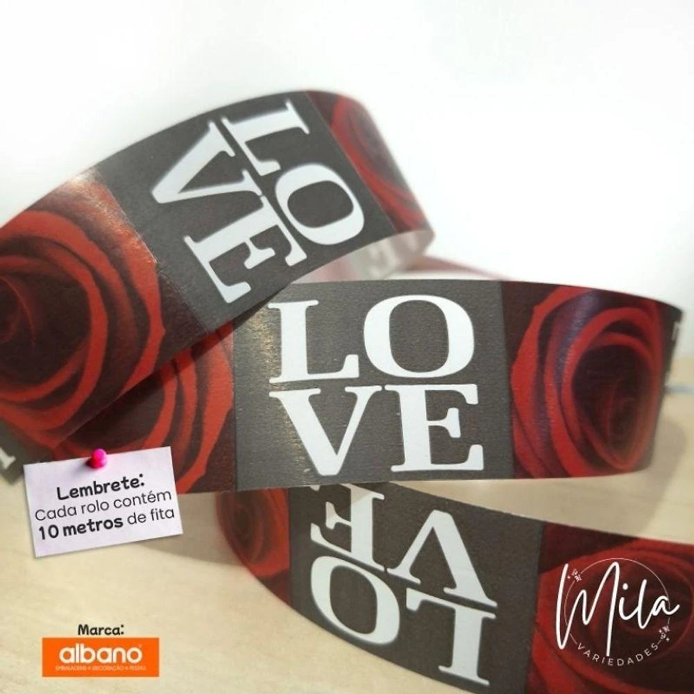 Fita Decorada para Laço Love Rose Polietileno 32mm X 10m Vermelho-preto 1 Rolo OEM