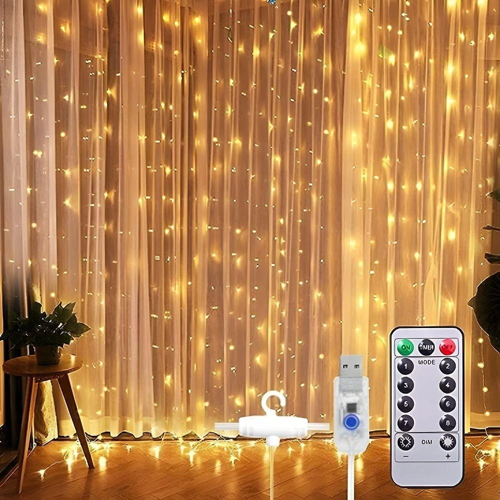 Cortina de LED 3x3M 300 Leds com Controle Remoto 8 Modos de Iluminação Branco Utimix