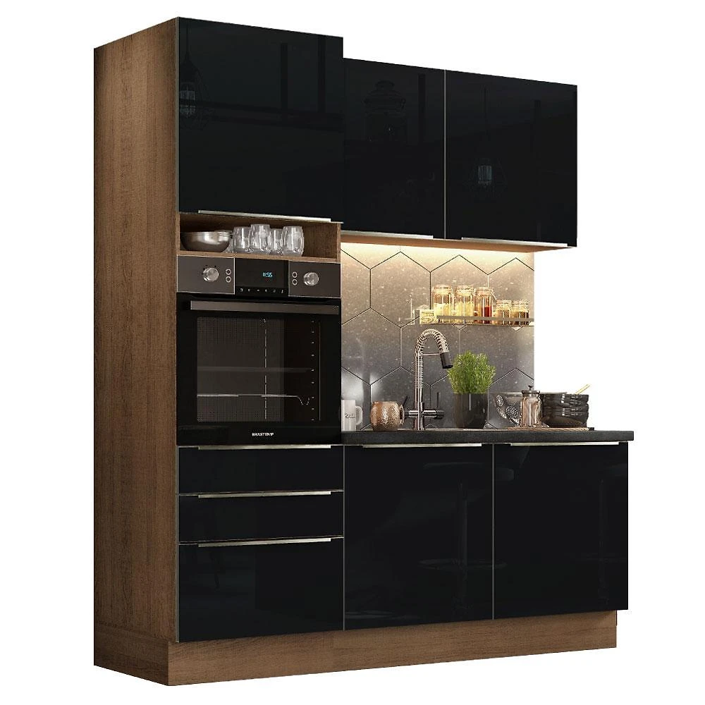 Armário de cozinha compacta 180cm rustic/preto lux madesa 01