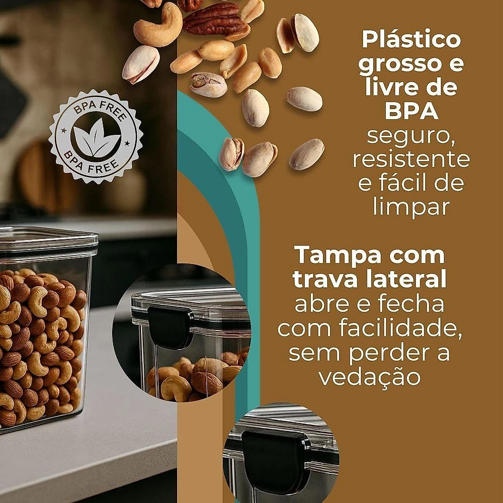 Kit 4 Potes Herméticos 1L Empilhável com Tampa Transparente