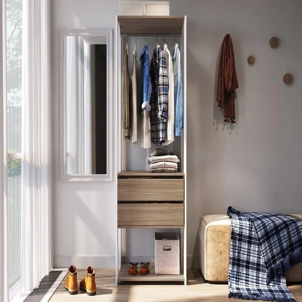 Guarda Roupa Closet 2 Peças com 1 Cabideiros 2 Gavetas e 6 Nichos Easy Prodecor Branco/Montana