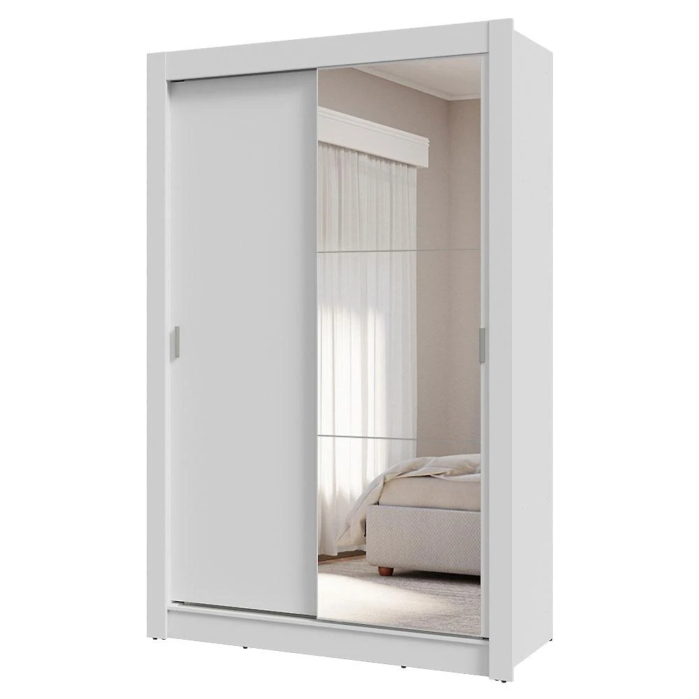 Guarda-Roupa Solteiro 2 Portas de Correr com Espelho 4 Gavetas Branco Vivare Plus Madesa Branco