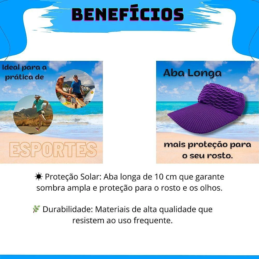 Kit 2 Viseiras Bonés Moda Blogueira Aba Longa Respirável Proteção Solar Verão Modelo 5
