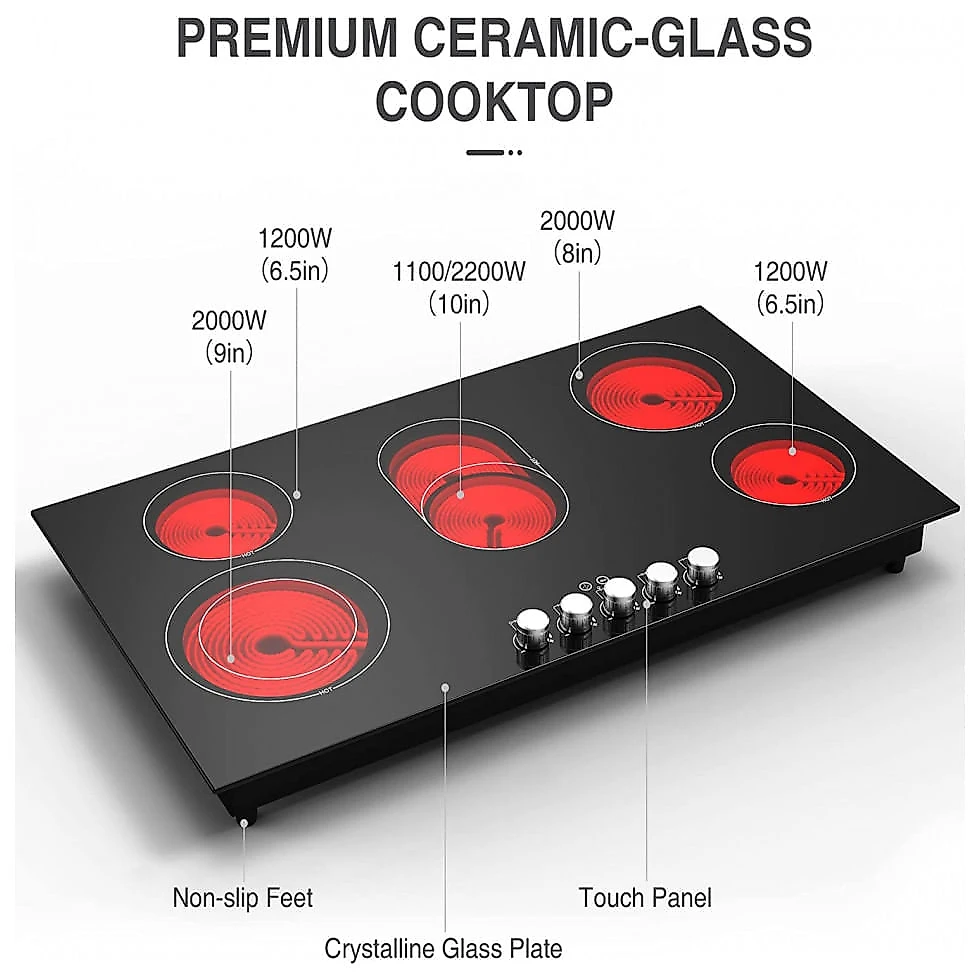 Cooktop Elétrico de Embutir por Indução com 5 Queimadores, 240V 8600W, VBGK, Preto