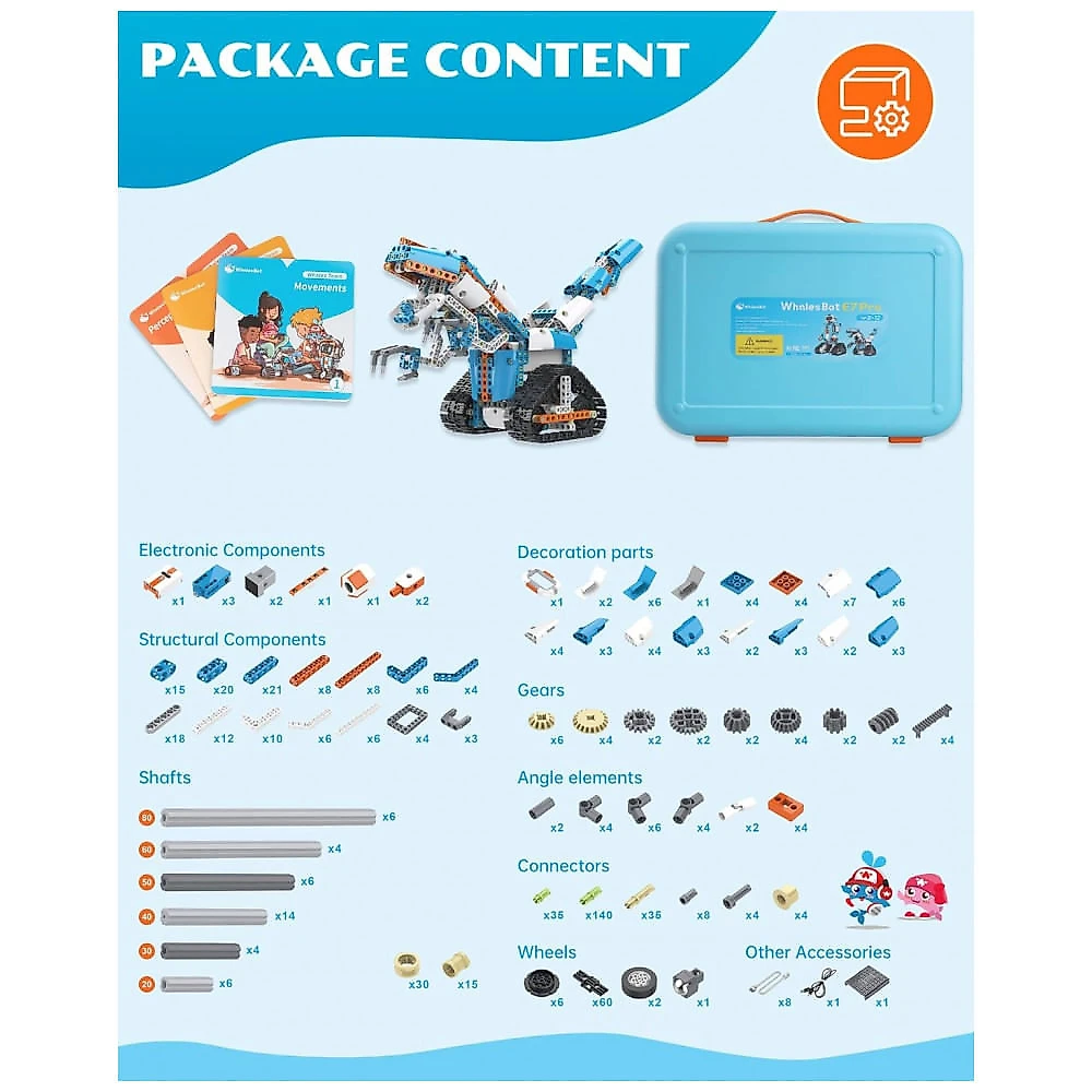 Kit de Construção Robótica STEM com Programação via APP Modelo 3D, WhalesBot E7