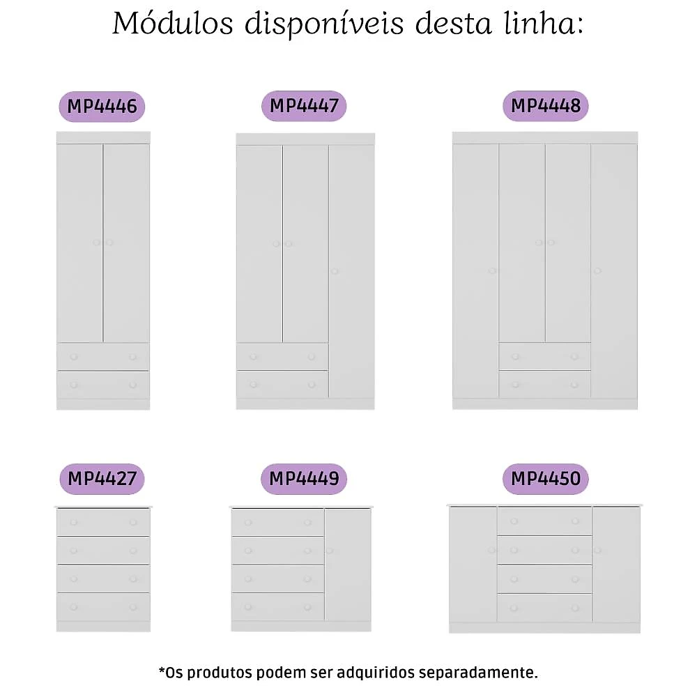 Quarto de Bebê Completo com Berço Americano 3 em 1 p/Colchão 130x70cm Encanto Multimóveis MP4581 Branco