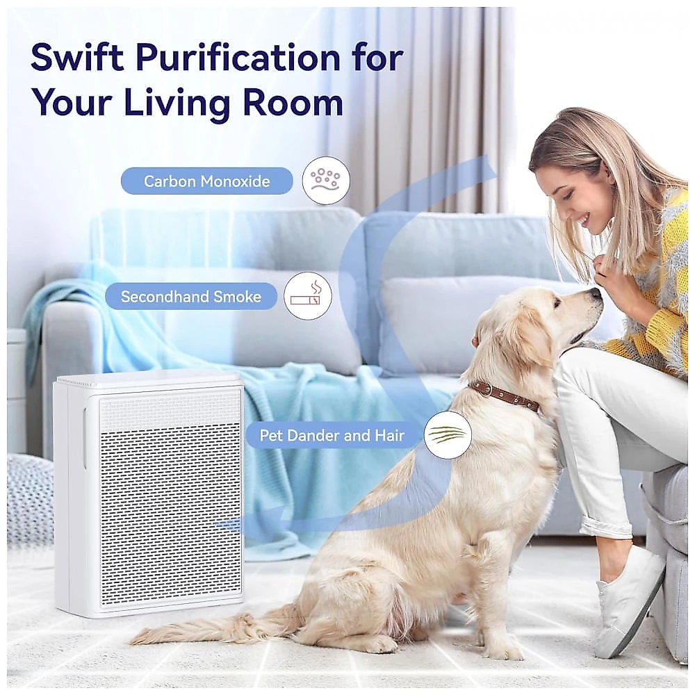 Purificador de Ar Para Casa com Animais de Estimação, Filtro HEPA H13 com Pré-Filtro Lavável, YARIKI