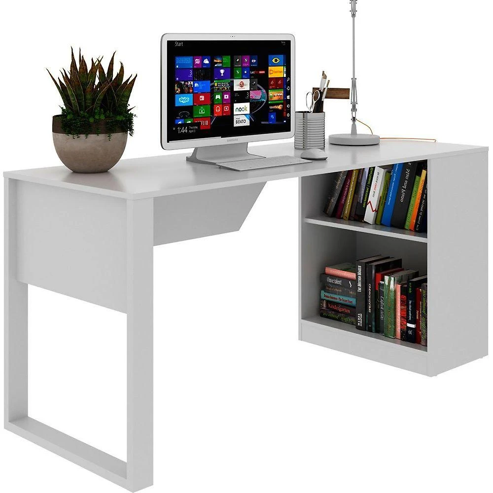 Mesa para Escritório Retangular com Armário Lateral 160CM Moderno MDP Branco Tecnomobili