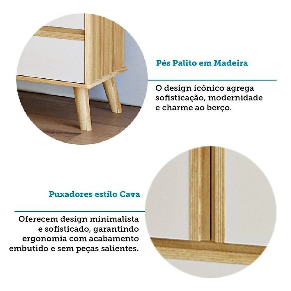 Quarto de Bebê Berço Arredondado 3 em 1 e Guarda-roupa 4 Portas 100% Mdf Luly Espresso Móveis Quarto de Bebê com Guarda Roupa 4 Portas e Berço Minicama Luly 100% Mdf Espresso Móveis Branco Brilho/Amêndoa