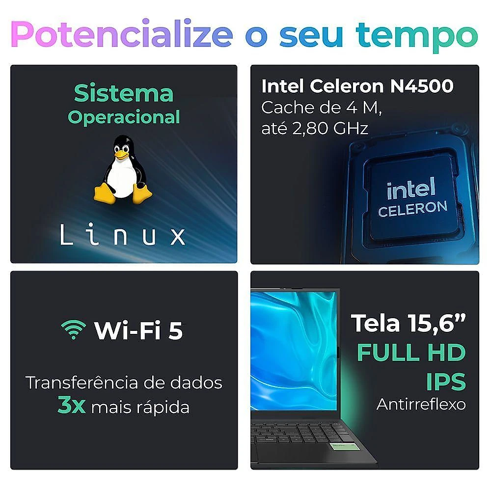 Notebook Positivo Vision C15M Celeron N4500 8GB 128GB 15.6 Pol FHD IPS Cinza