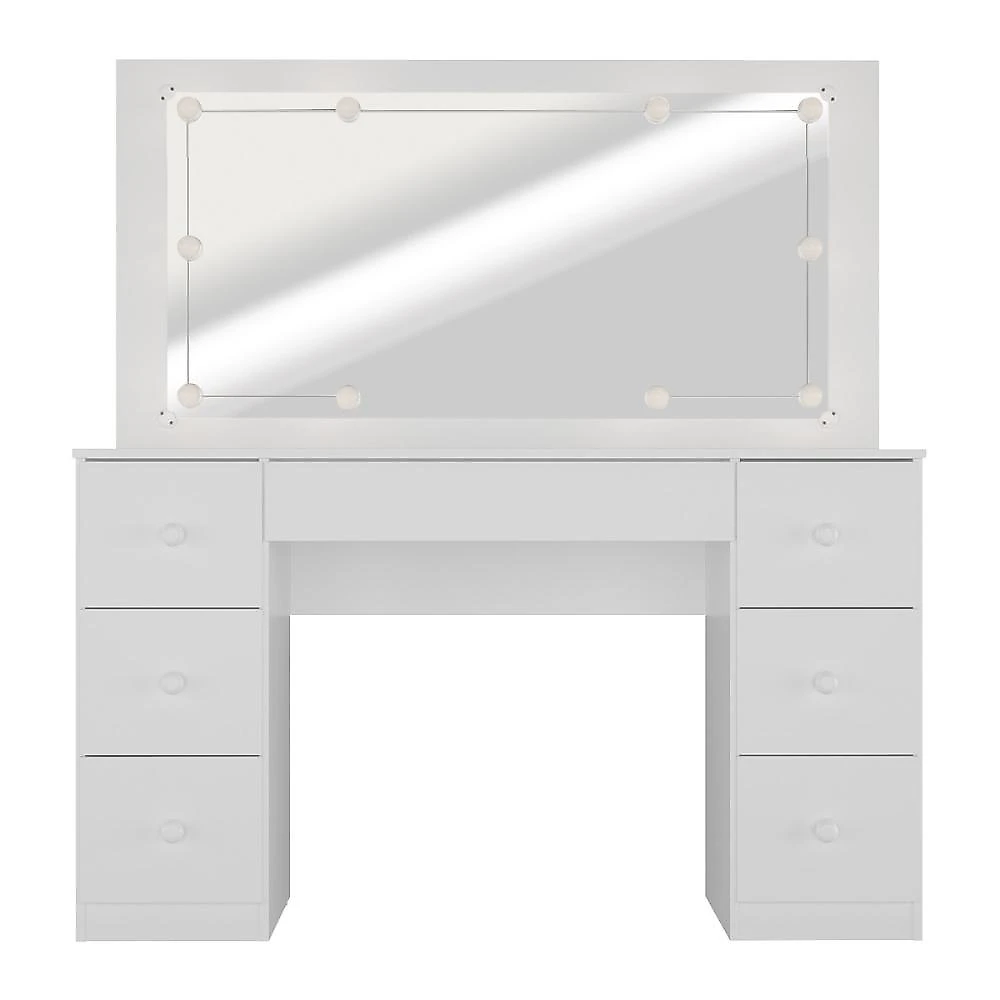Penteadeira Camarim com Espelho e LED 7 Gavetas Flex Isis Multimóveis MP6098 Branco/Madeirado