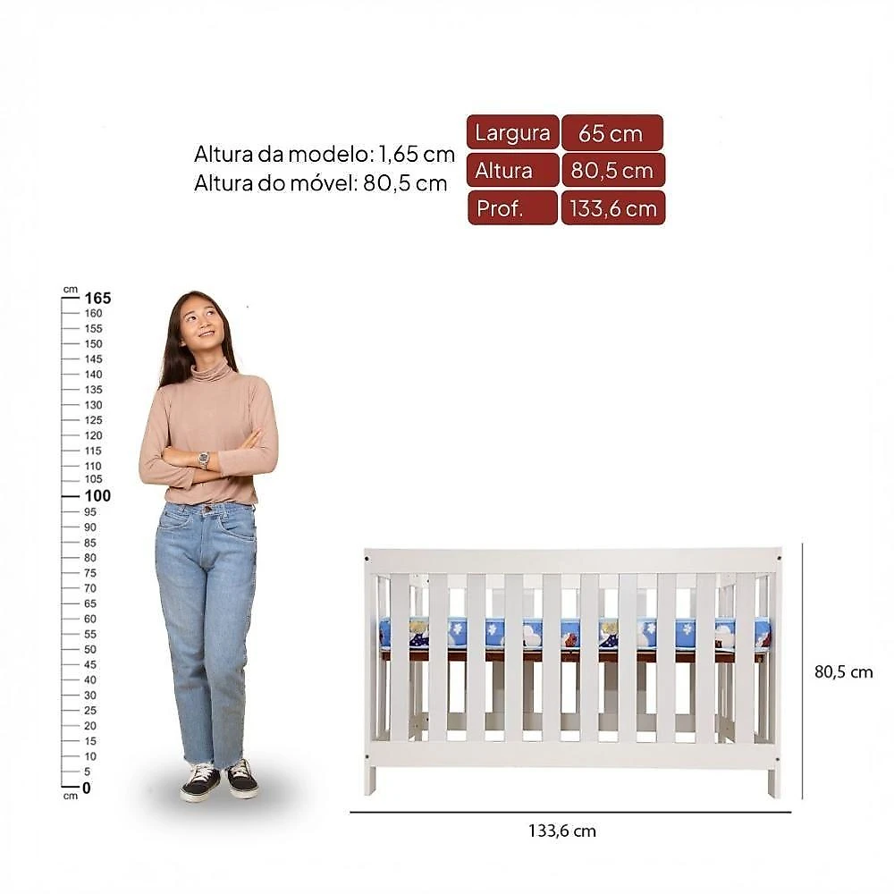 Quarto Infantil BBI-56 BB120 BB-322 3 Portas 5 Gavetas MDP 120CM Branco Ditália Móveis com Berço
