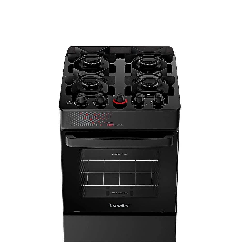 Fogão A Gás Mesa De Vidro Forno Limpa Fácil E Acendimento Automático Esmaltec Ideal Top Glass Preto 4 Bocas Bivolt