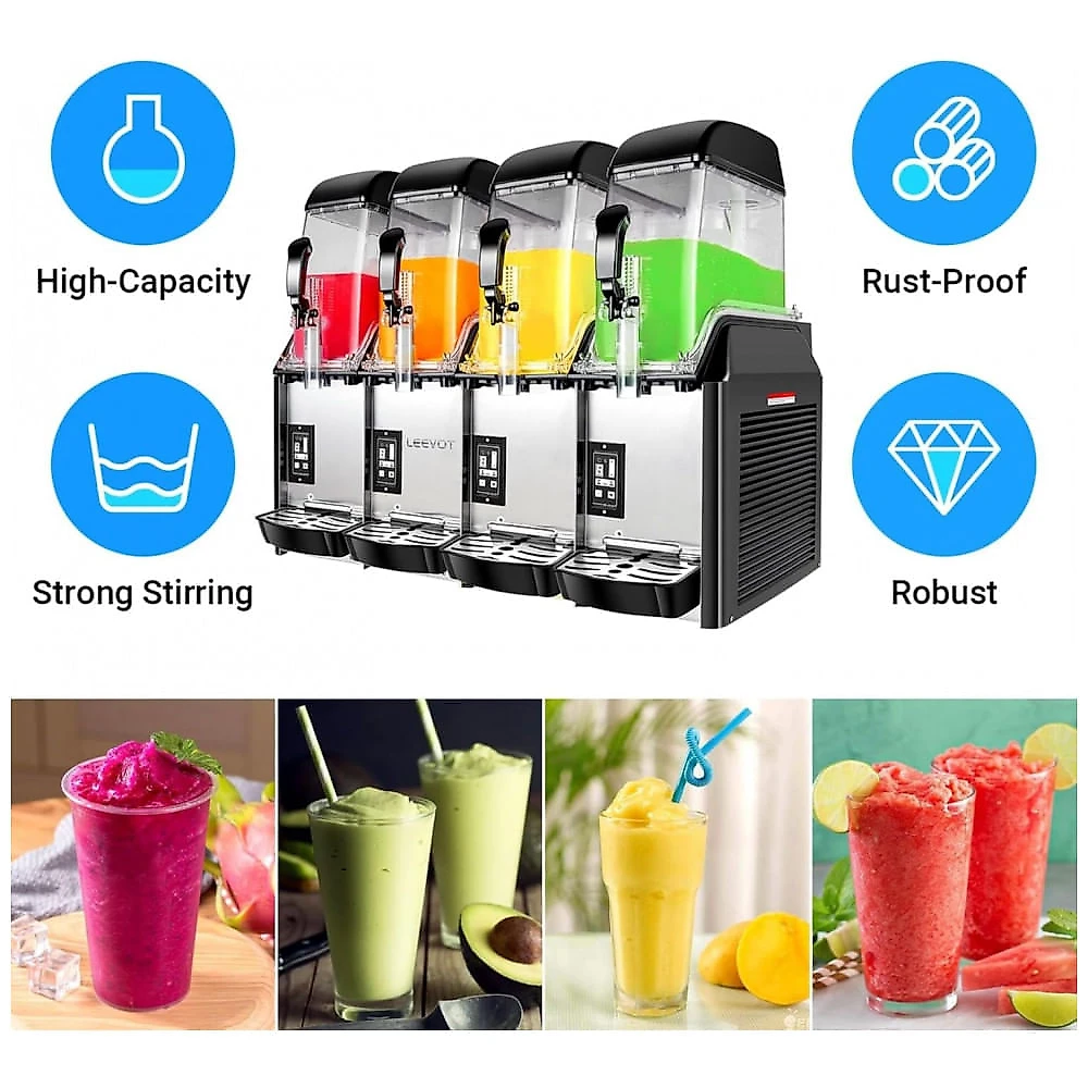 Máquina de Slush Raspadinha EKway 50L Quadruplo Tanque Comercial 1500W Margariteira Frozen 110V