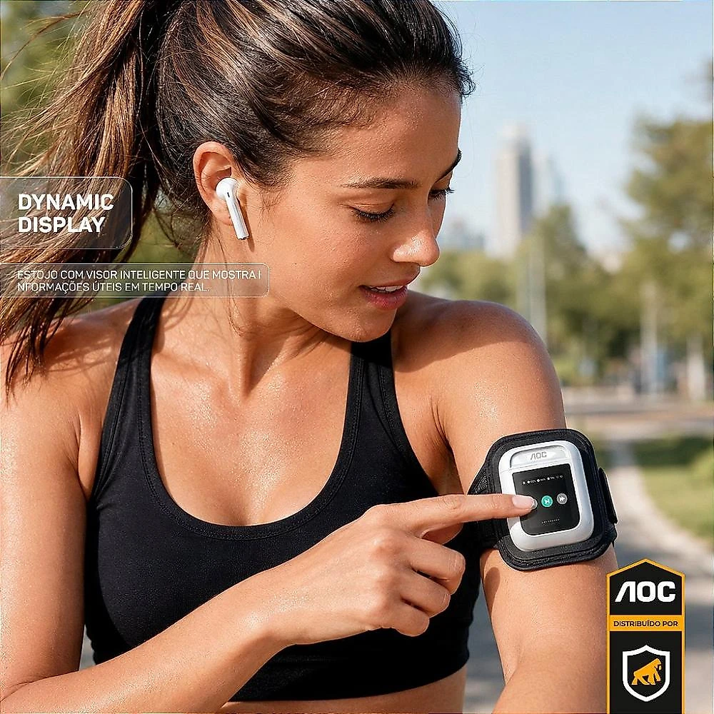 Fone Bluetooth com Visor Touch LED, Controle de Música, Bateria de Longa Duração e Estojo Inteligente – Branco - AOC