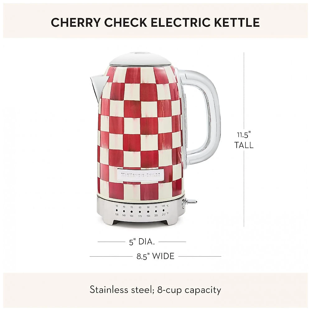 Chaleira elétrica MacKenzie-Childs Sterling Check inox vermelha e branca 8 xícaras 1500W 110V