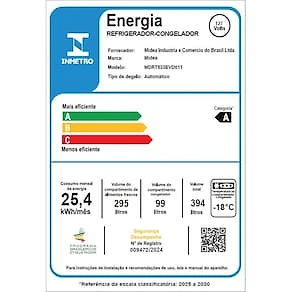 Miniatura Geladeira Midea Frost Free Duplex 394L Inverter Branca 110V