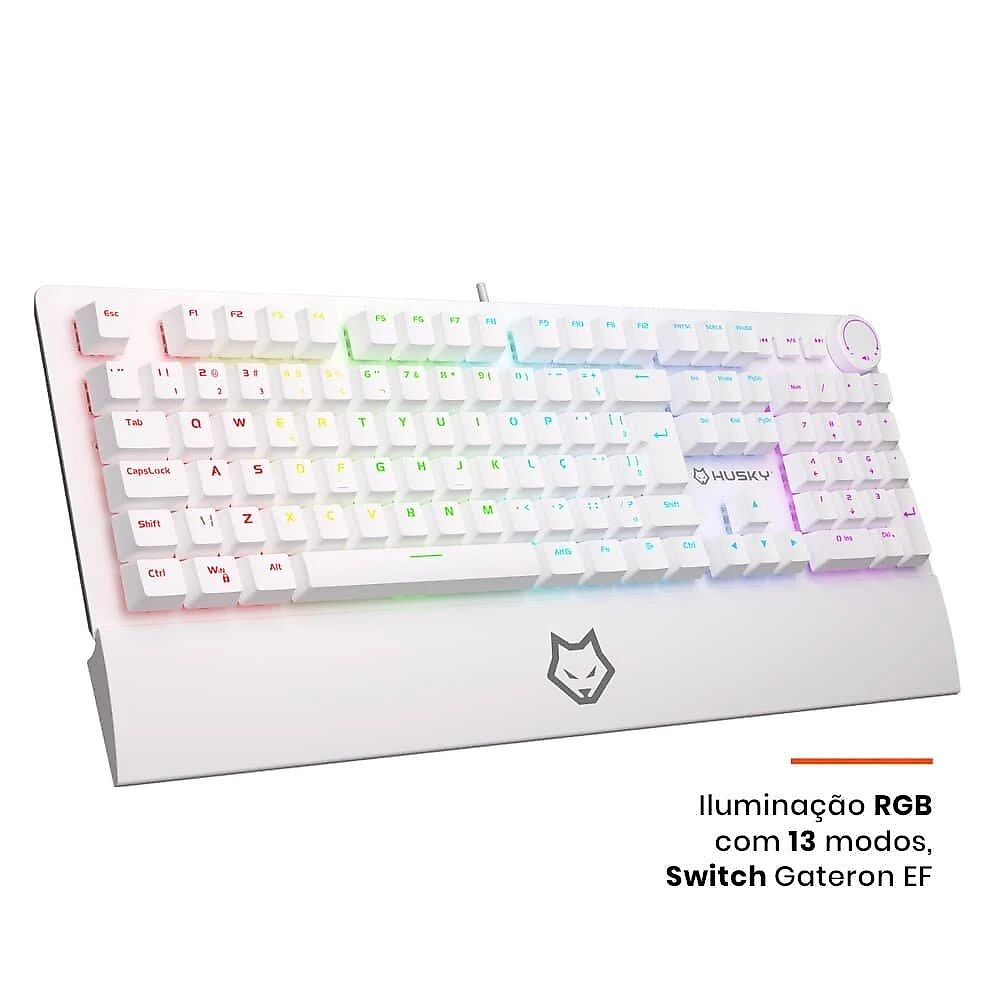 Teclado Mecânico Gamer Husky Anchorage Full Size, RGB, Switch Gateron EF Brown, ABNT2, Branco - HTG200BRMA