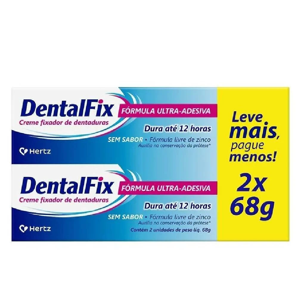 Kit Dentalfix Creme Fixador De Dentaduras Sem Sabor 2 Unidades 68g Cada