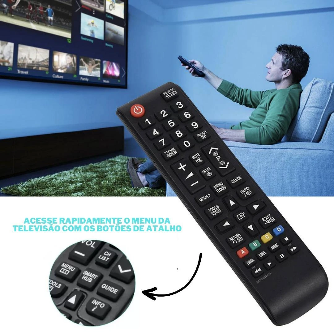 Controle Universal Samsung Tv Smart Menu Rápido + Pilhas
