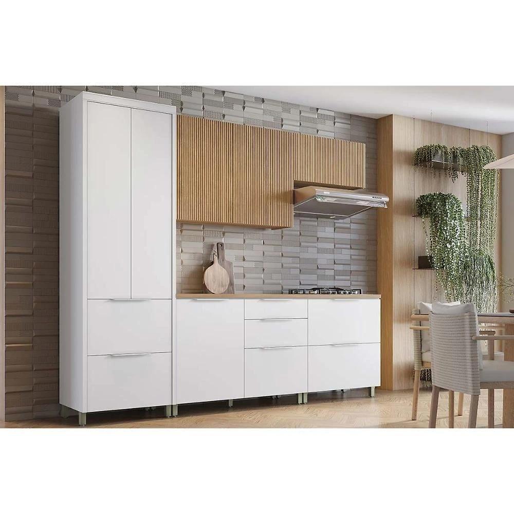 Cozinha Modulada Completa Rainha E Marquesa 5 Peças (2aéreos+2balcões+1paneleiro) C5p110 Nature-branco - Nesher