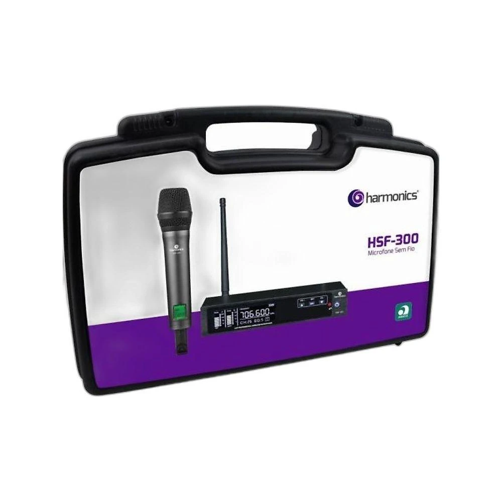 Microfone sem Fio HSF-300 Sistema UHF Multi-frequência Preto Harmonics webcontinental-7898554607522
