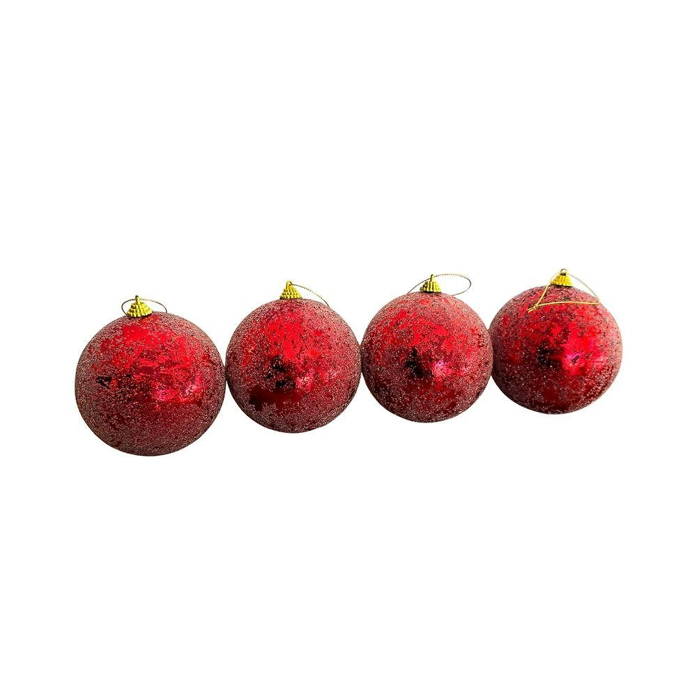 Bolas de Natal Jogo Vermelhas Açucaradas 10CM 4 Unid com Mini Cristais Transparentes Vermelho Cromus