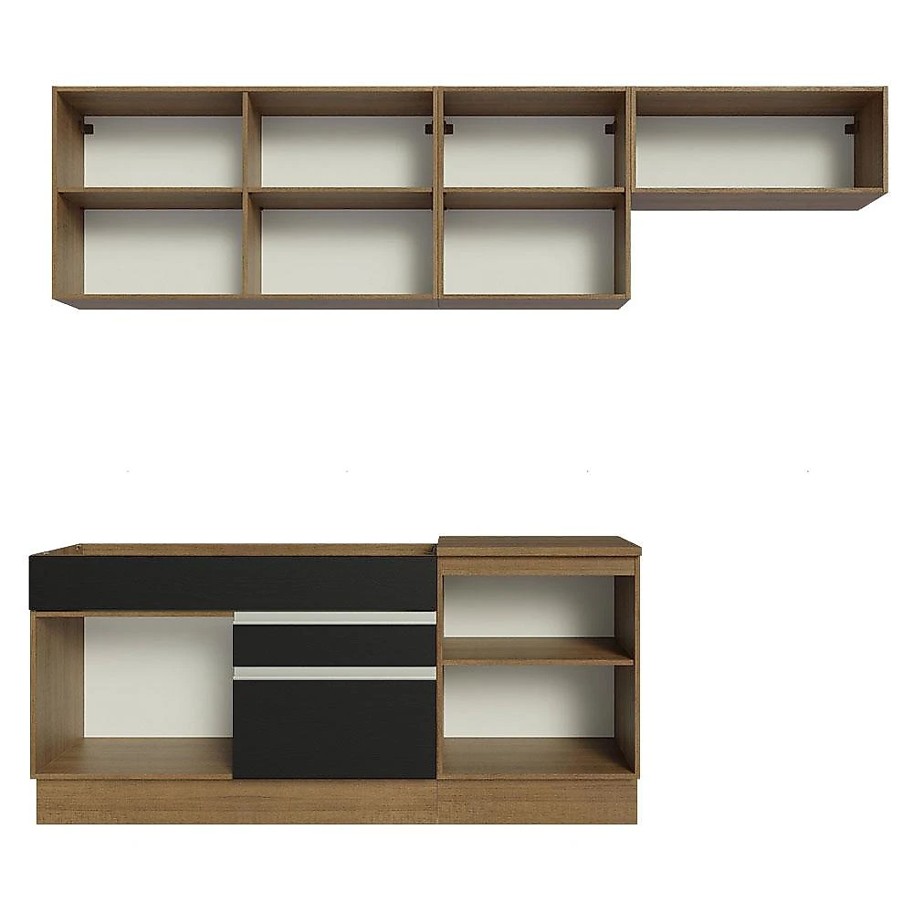 Armário de Cozinha Completa 260cm Rustic/Preto Glamy Madesa 03 Rustic/Preto