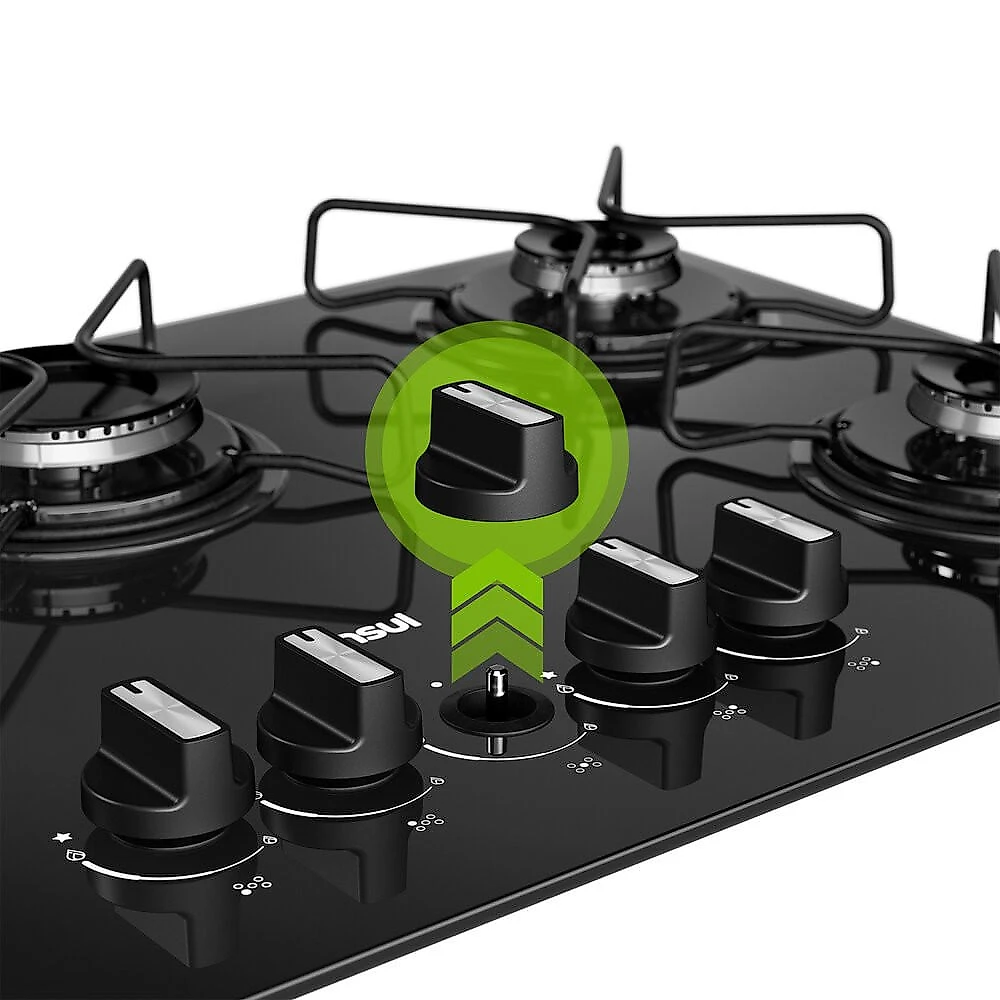 Cooktop 5 Bocas CD075BE a Gás Mesa de Vidro Temperado Consul Preto - Bivolt
