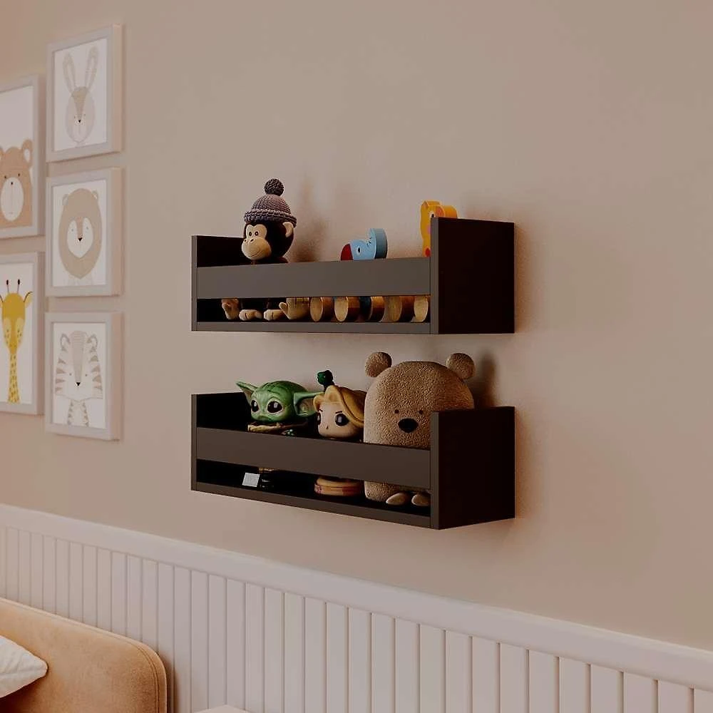 Prateleira Kit 2 Porta Brinquedos MDF Suporte Invisível Organizador Sala Preto Mercado