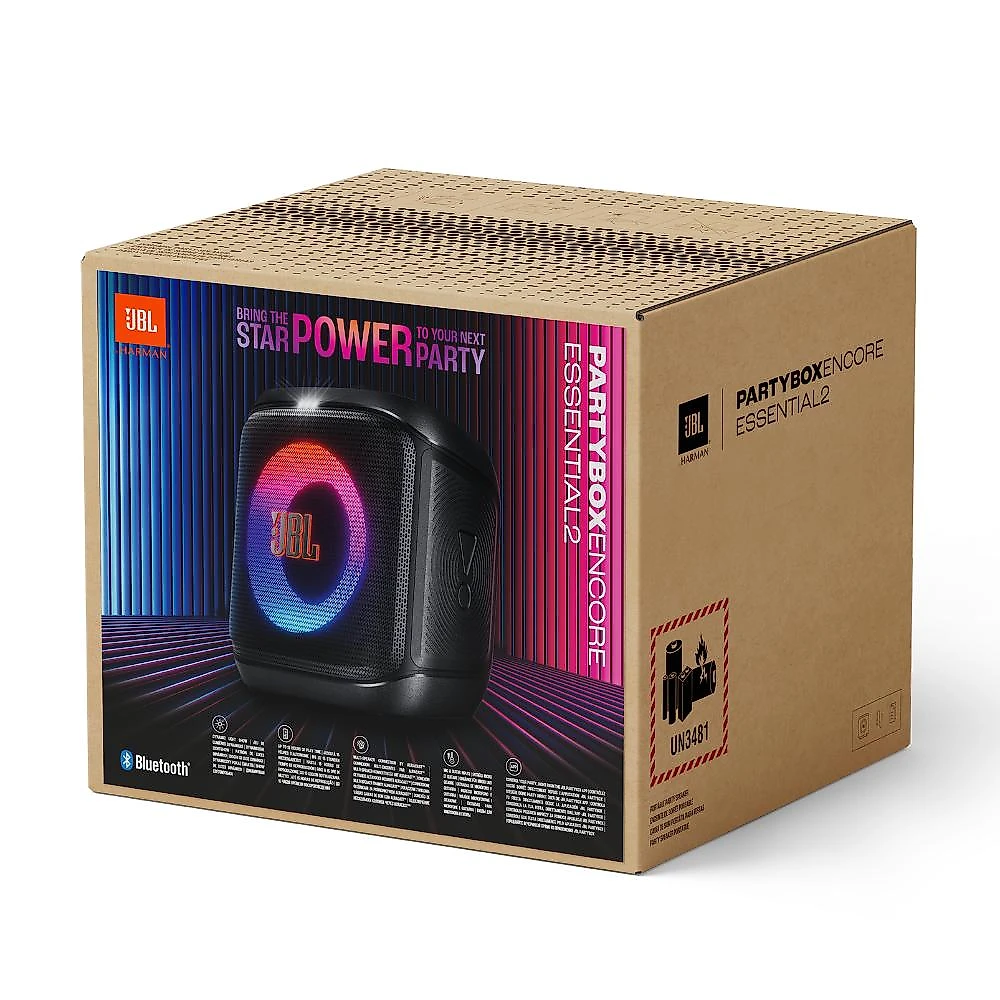 Caixa de som jbl encore essential 2 100w bluetooth luzes rgb bateria 15h preto