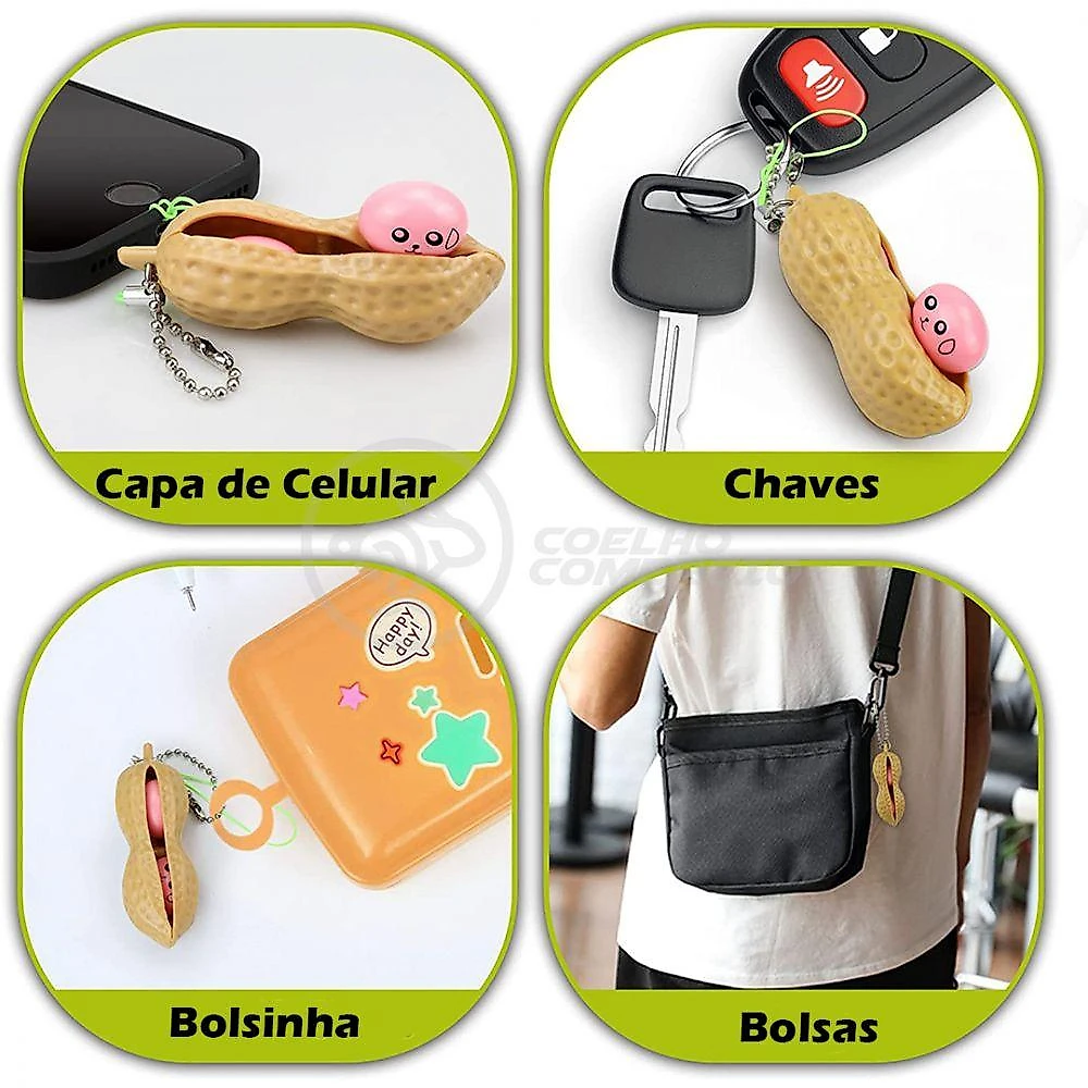 Chaveiro Amendoim Anti Stress de Apertar Sensorial Relaxa