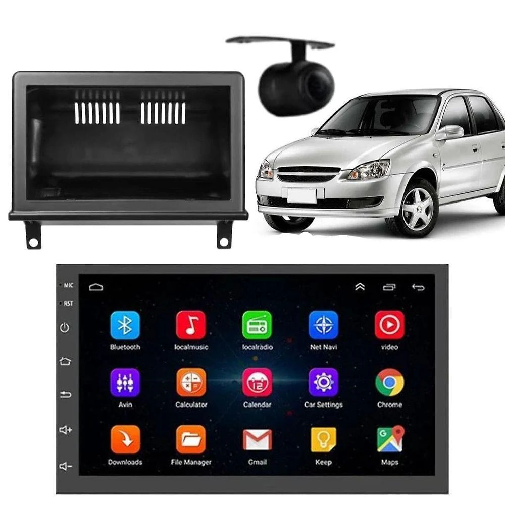 Central Multimídia Automotiva Android Auto Corsa Sedan Moldura + Câm 7 Bluetooth