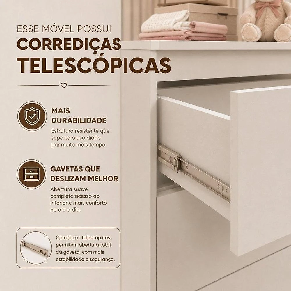 Quarto Completo Danny para Bebê 100% MDF com Cômoda Sapateira e Berço 2 em 1 Areia