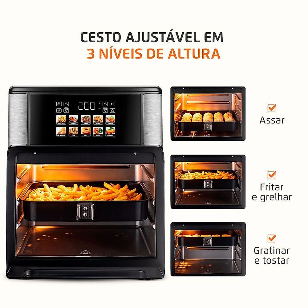 Fritadeira Air Fryer Forno Oven sem Óleo Mondial 14L 2000W Preto Prata 220V