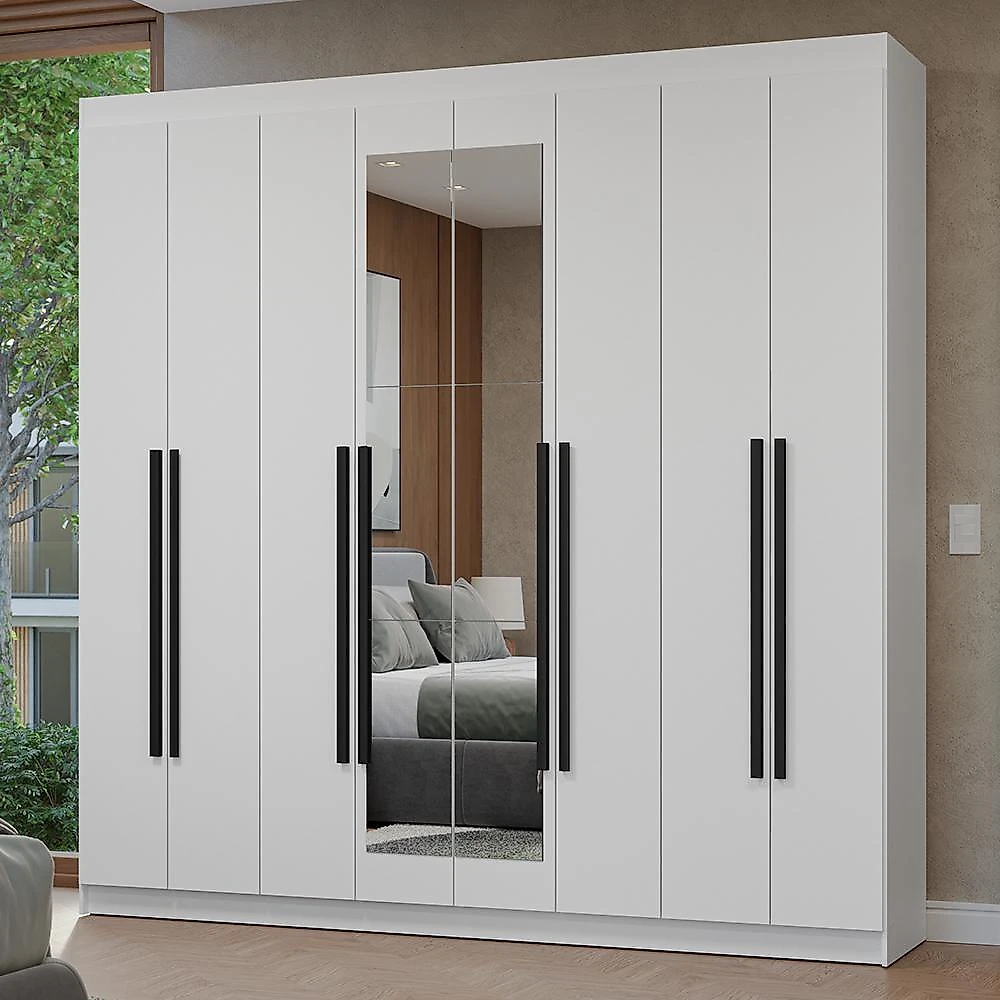 Guarda-roupa casal 8 portas batentes com espelho netuno madesa b branco/branco/preto