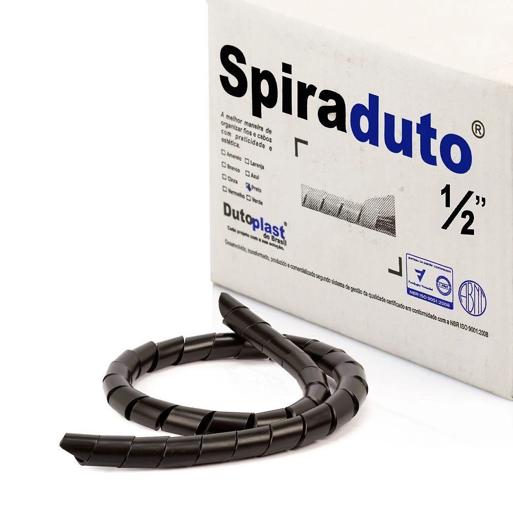 Organizador Fios E Cabos Spiraduto 1-2 Preto - 3 Metros