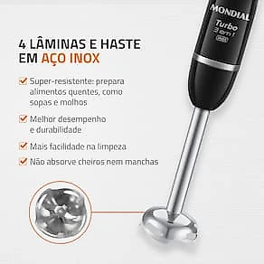Mixer Mondial Turbo 3 em 1 Inox M-18-BI 500W Função Turbo 110V