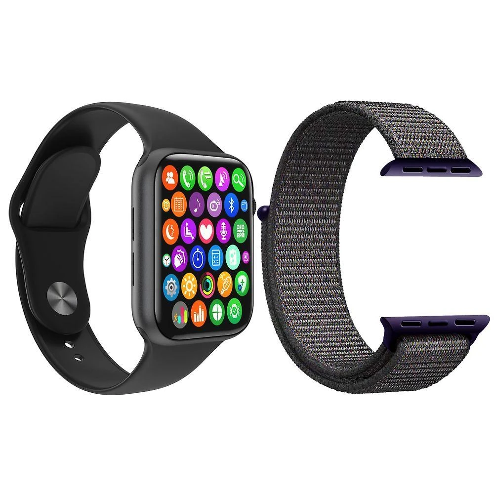 Kit 1 Smartwatch Preto + 1 Pulseira Extra Nylon Azul Marinho